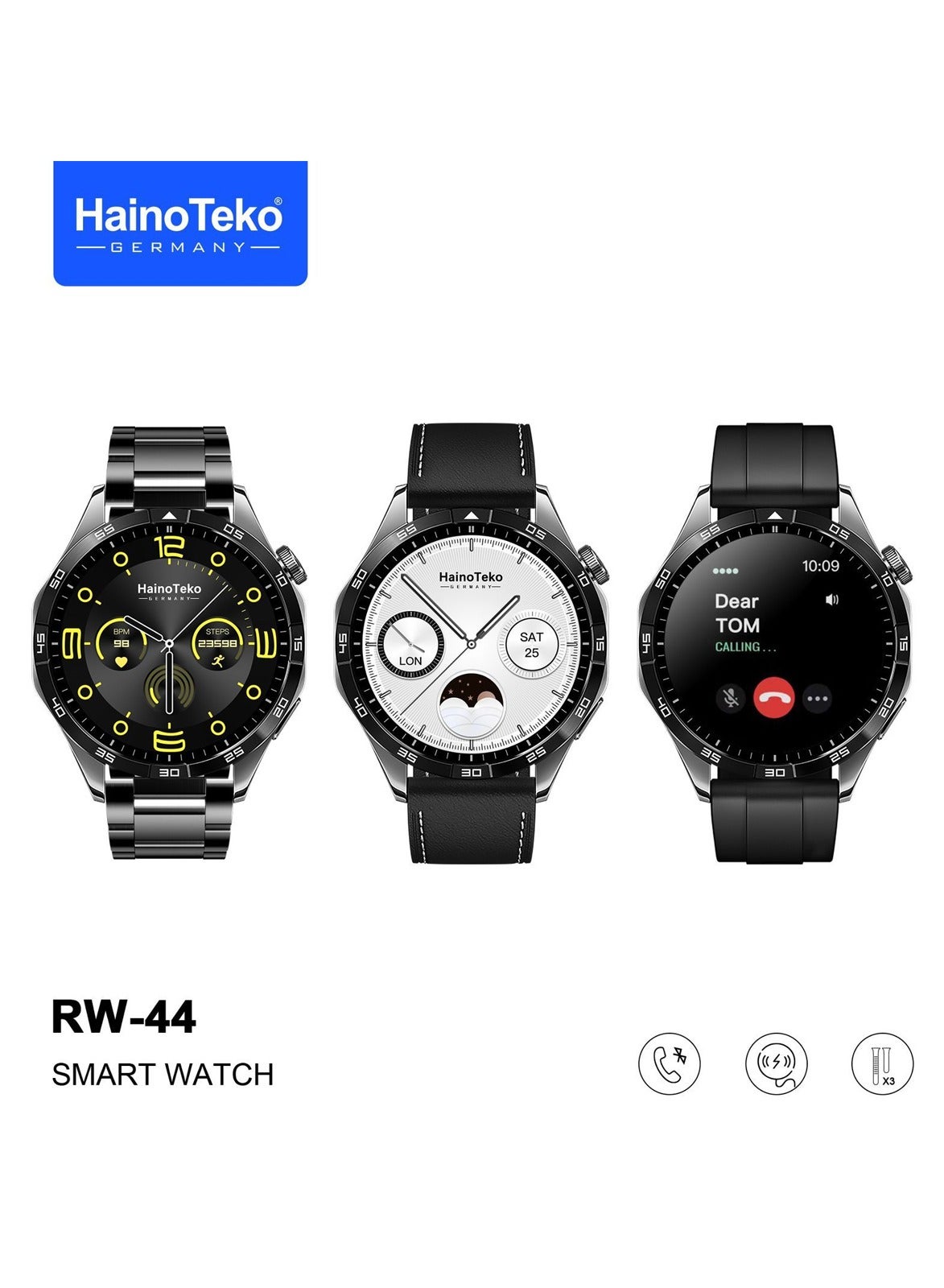 Compare Haino Teko RW44 Round Screen AMOLED Display Smart Watch With 3 Pair Straps and Wireless Charger For Gents and Boys at KSA Price