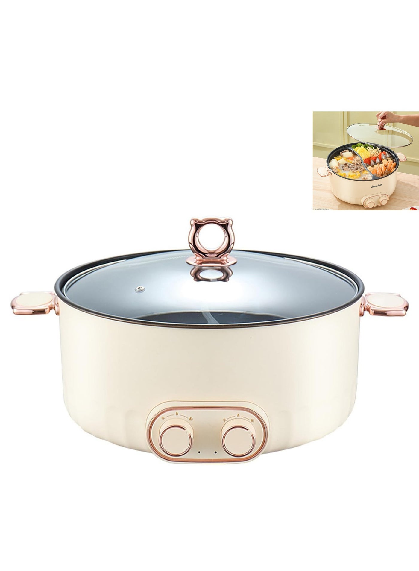 Compare Electric Double Hot Pot with Independent Temperature Control Non Stick Electric Cooker Shabu Shabu Electric Skillet Frying Pan Electric Saucepan for Noodles Egg Steak Sauté Steam and Soup 6L at KSA Price