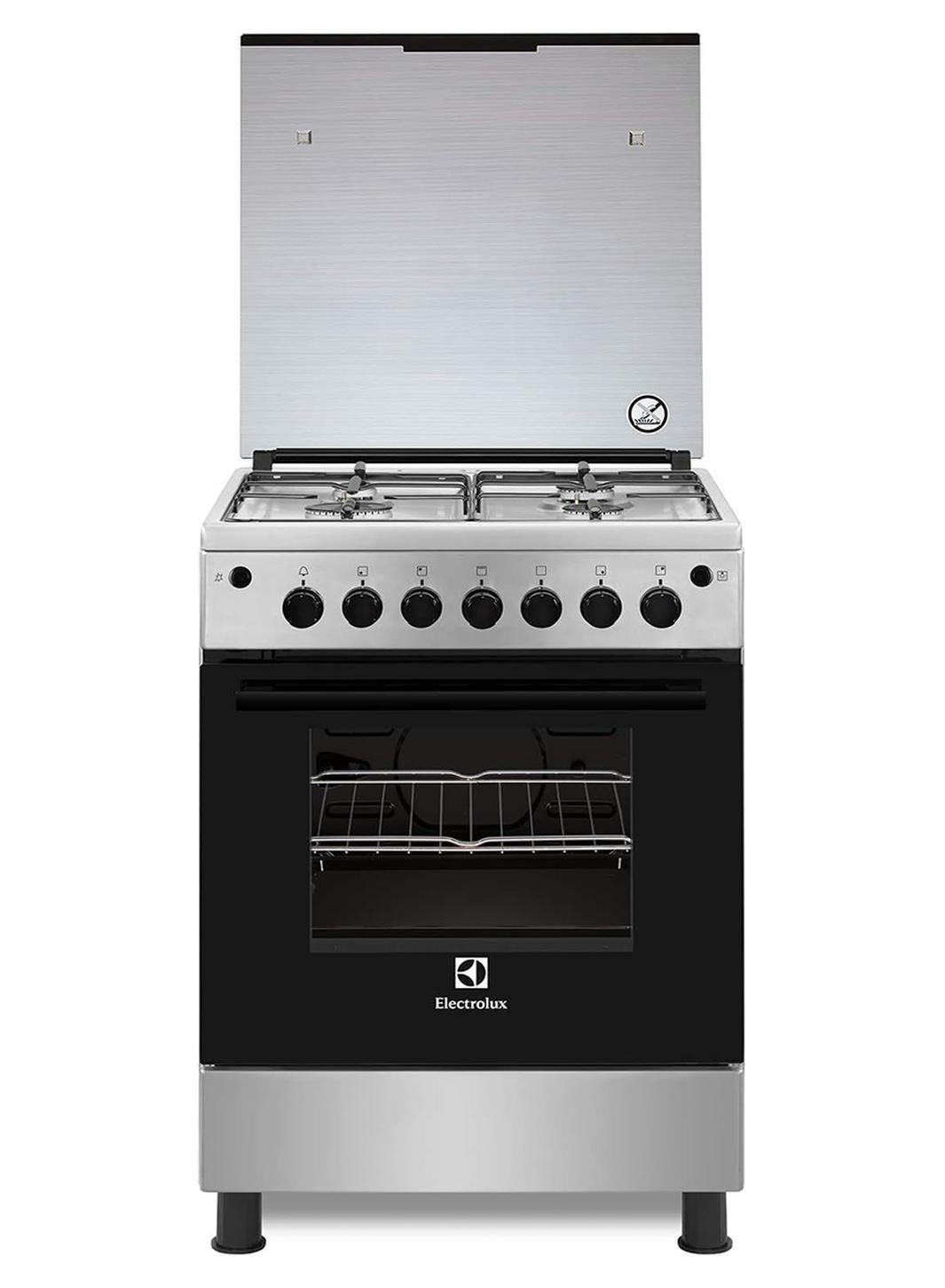 Compare 60x60cm Freestanding Cooker, Full Gas Cooking Range with 4 Burners, Automatic Ignition & Thermocouple Safety, XL Oven Capacity, Stainless Steel Finish, Separate Knob for Grill EKG611A1OX BlackGrey at KSA Price