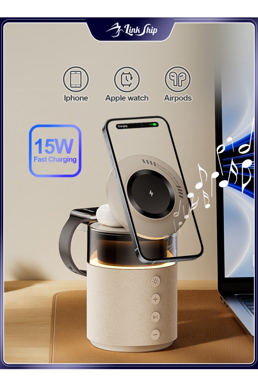 Compare AllinOne Home MagSafe Hub, 5in1 with 360° HiFi Bluetooth Speaker & Night Light, Foldable Charging Station, 15W Fast Wireless Charger for iPhone 1217, Samsung, Apple Watch & AirPods. at KSA Price