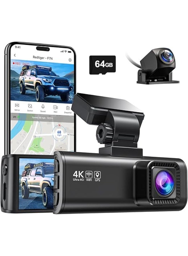 Compare F7N 4K Dual Dash Cam with 64GB Card, WiFi GPS, 4K Front and Back 1080P, 170° Wide Angle Dash Camera for Cars, 3.18 Screen, Parking Monitor, Supports 256GB Max at KSA Price