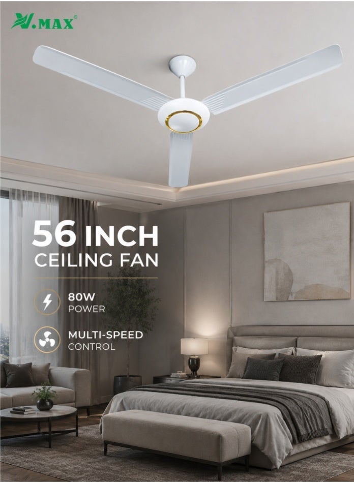 Compare 56Inch Premium Ceiling Fan  80W HighSpeed Motor, 100% Copper Winding, Double Ball Bearing for Silent Performance, 5Speed Control & Energy Efficient 3Blade Design  Gold Decor at KSA Price