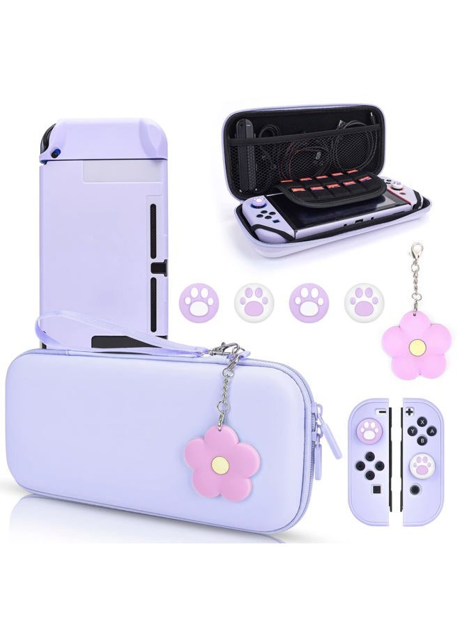 Compare Switch Case Set Carrying Case with 10 Slots Cute Protective Dockable Hard Shell with 4PCS Glitter Cat Paw Thumb Grips Caps and 1PC Flower Blossom Chain For Switch 2017 Purple at KSA Price