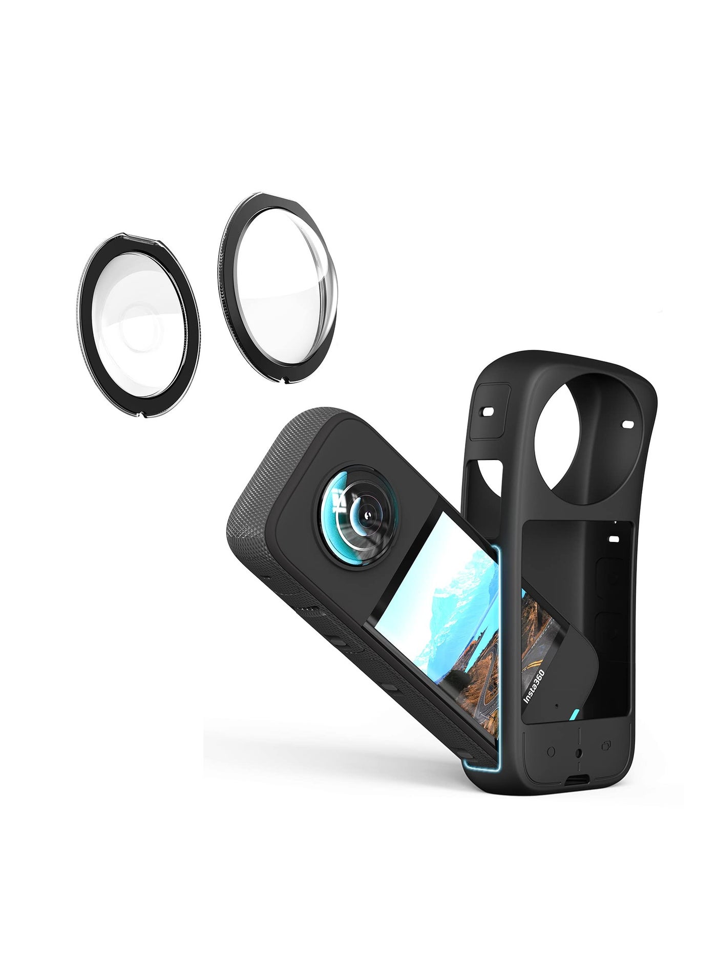 Compare Silicone Protective Case and Lens Guards for Insta360 X3, AntiScratch Body Silicone Cover and Waterproof Lens Protector at KSA Price