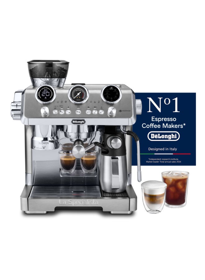Compare DeLonghi La Specialista Maestro EC9885.M, Espresso Pump Coffee Machine with Cold Extraction Technology, Professional Milk Frothing Nozzle, Sensor Grinding Technology, Includes Barista Kit, Metal 1.98 L 1450 W EC9885.M metal at KSA Price