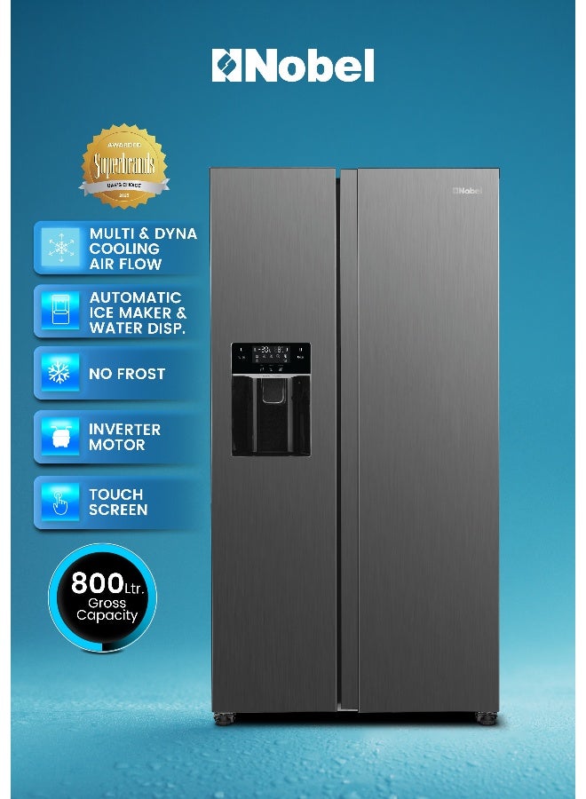 Compare SidebySide Inverter Refrigerator 800L Gross  513L Net No Frost, Auto Ice Maker & Water Dispenser, LED Touch Screen – NR800SIM 1 Year Warranty 547 L NR800SIM Inox at KSA Price
