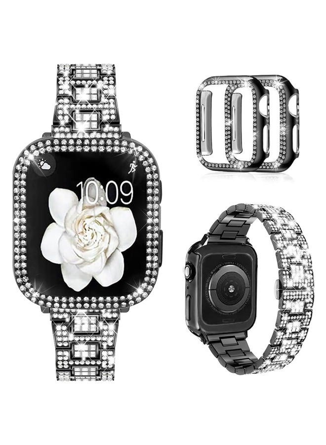 Compare Compatible with Apple Watch Band Series 987 41mm with Case Women, Bling Metal Wristband Strap with 2 Pack Bling PC Protective Cover for iWatch 41mm Series 98741mm, Black at KSA Price