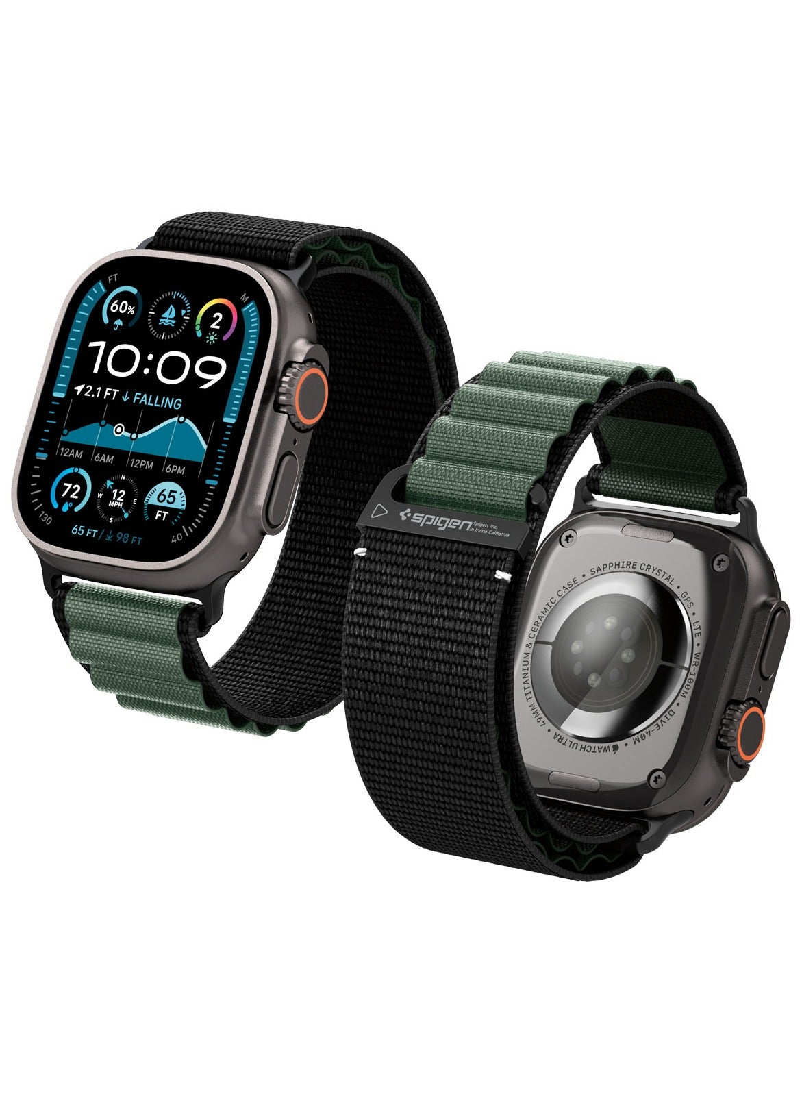 Compare WBF1 Apple Watch Band for Apple Watch Ultra 321 49mm, Series 1110 46mm, 987 45mm, SE3SE2SE654 44mm, 321 42mm Lightweight Fabric Strap  Black Green at KSA Price