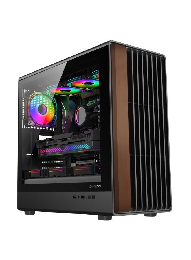 Compare Timber Midnight Series ARGB Mid?Tower Gaming Case – WoodTextured Panels, 7 × 120?mm ARGB+PWM Fans, Tempered Glass, ATXM?ATXITX Support, 420 mm GPU, Type?C IO black at KSA Price