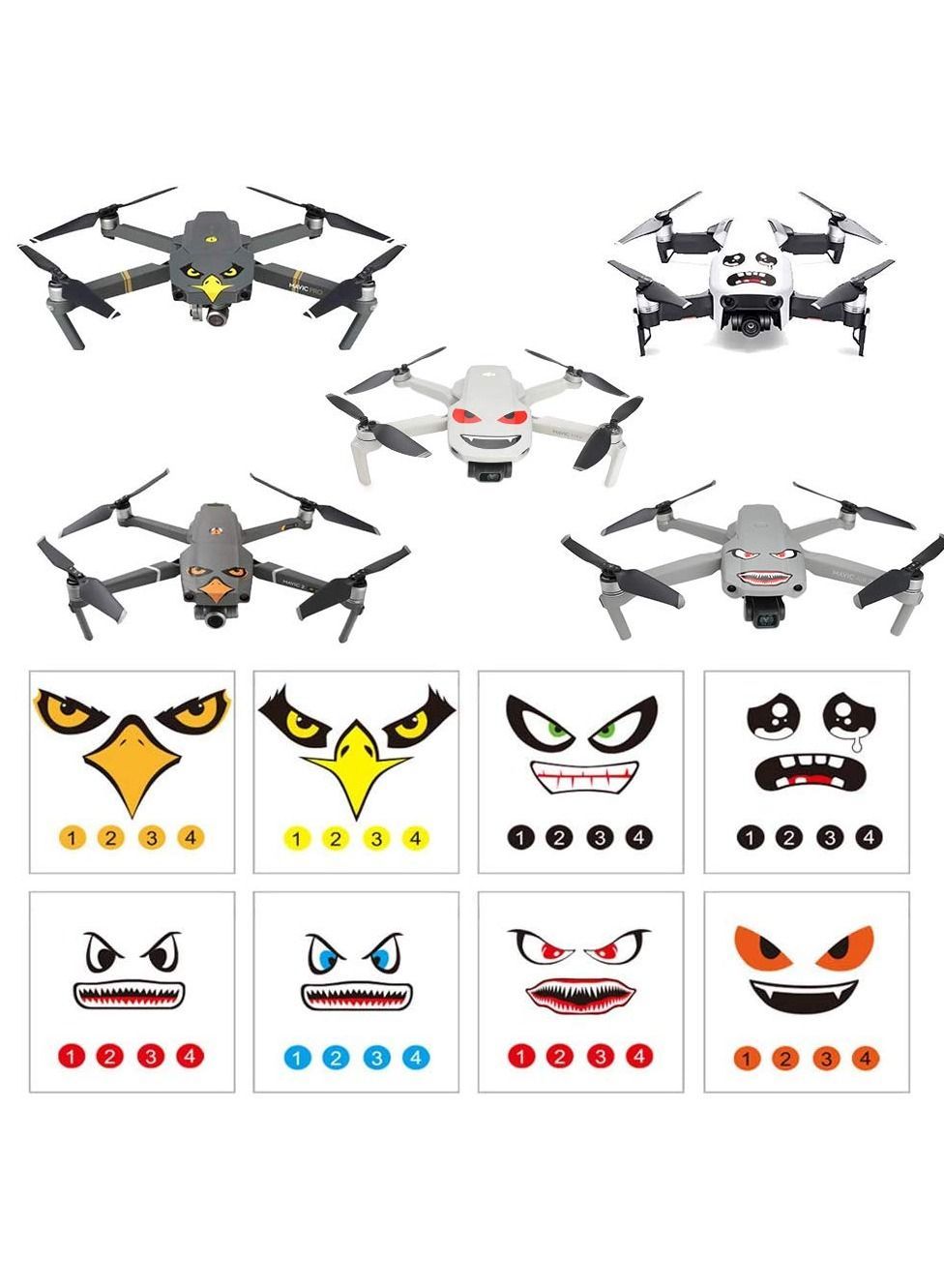 Compare 8 Styles 1 Set of Expression Sticker Drone Decal Facial Skin Compatible with DJI Mavic 3  Mini Pro 2 Air 2s Pro Avoid Bird Collision at KSA Price