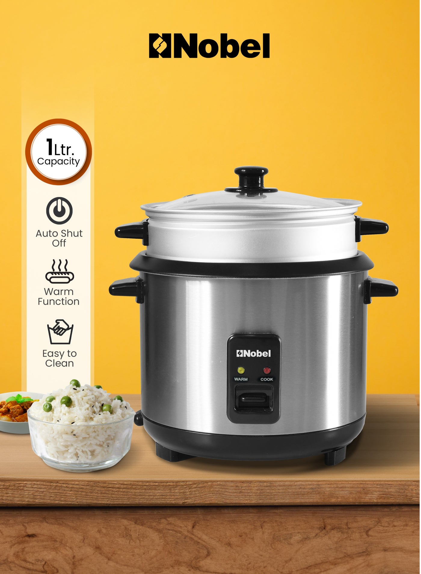 Compare 1.0L Rice Cooker with Glass Lid, Auto Shut Off, NonStick Inner Pot, Cool Touch Handle, and Brushed Stainless Steel Housing  400W with Cooking, Steaming, and Keep Warm Functions  NRC100 1 L 400 W NRC100 white at KSA Price