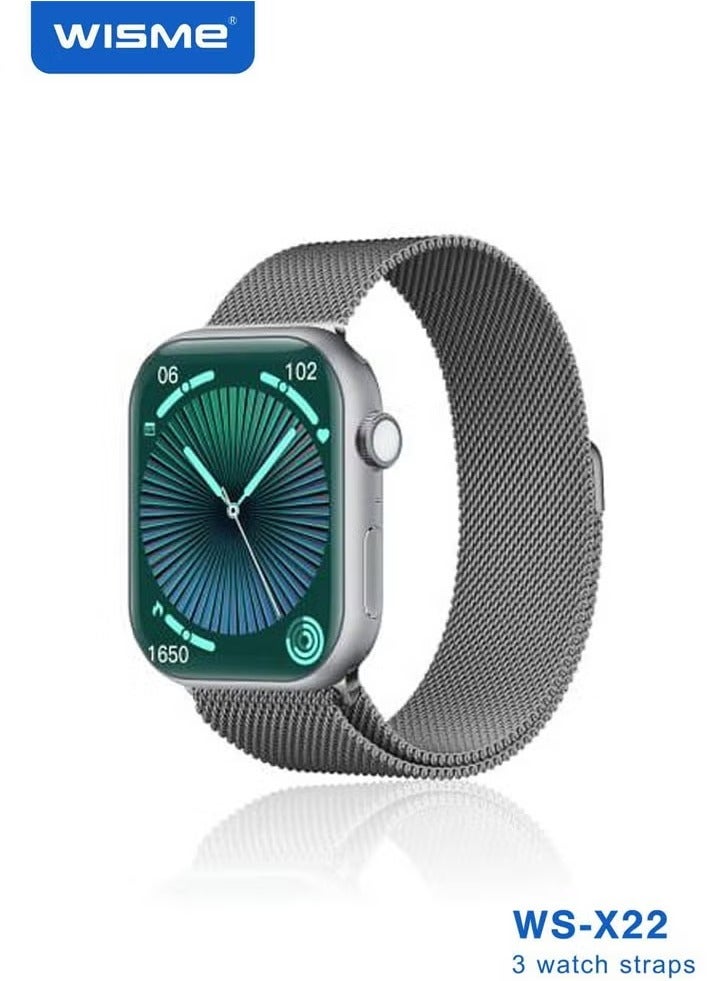 Compare WSX22 Multi Function Waterproof Smart Watch With Full Screen Display 3 Pair Straps and Charging Cable Designed for Ladies and Gents Silver at KSA Price