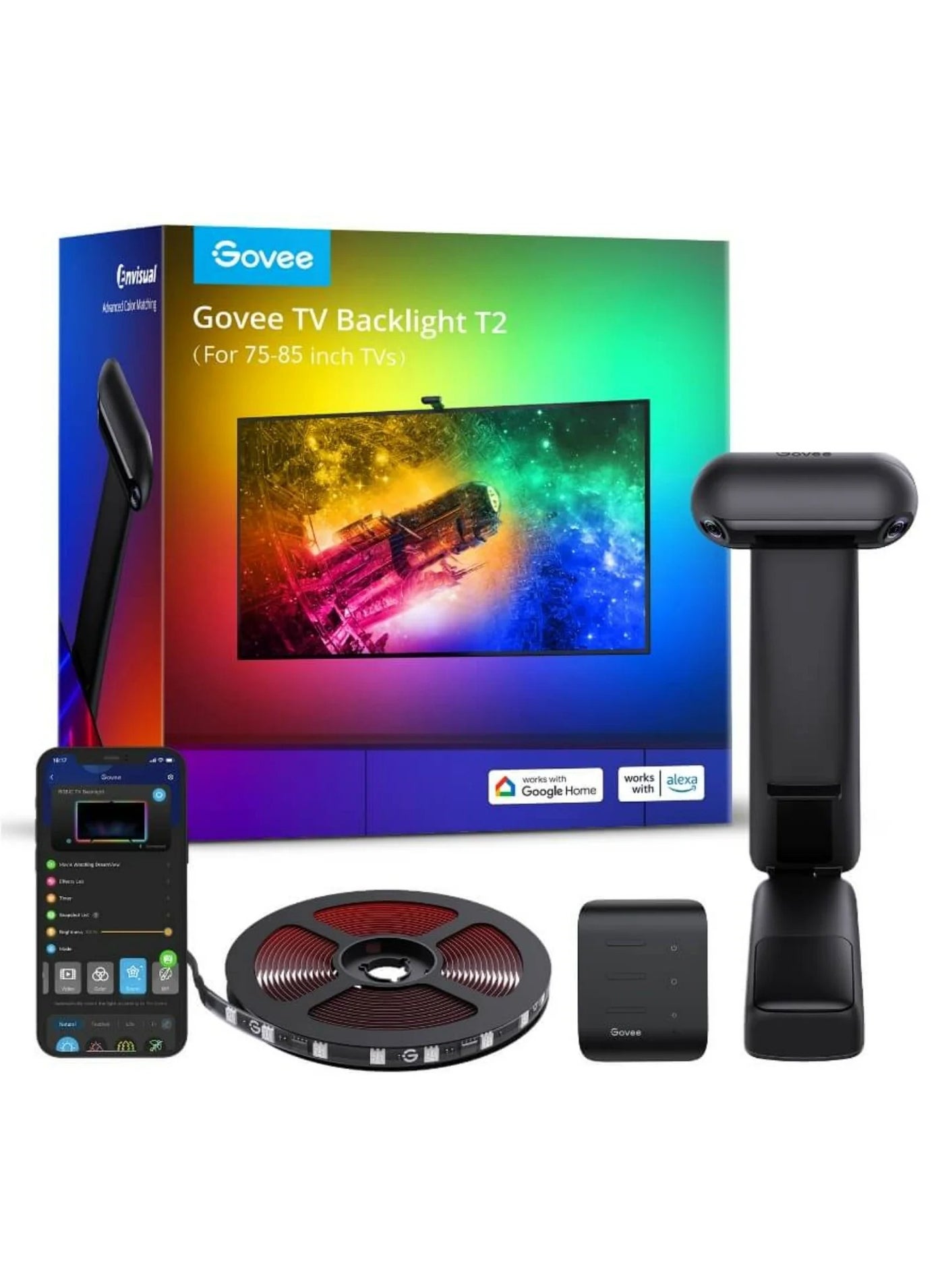 Compare TV Backlight T2 Lighting, With Dual Cameras, Suitable for 7585 inch, 5m16.40ft 4 Sections Length, RGBIC Color, 12 Volts, 48 Watts, 2.4GHz WiFi + Bluetooth Connectivity, Black | H605C at KSA Price