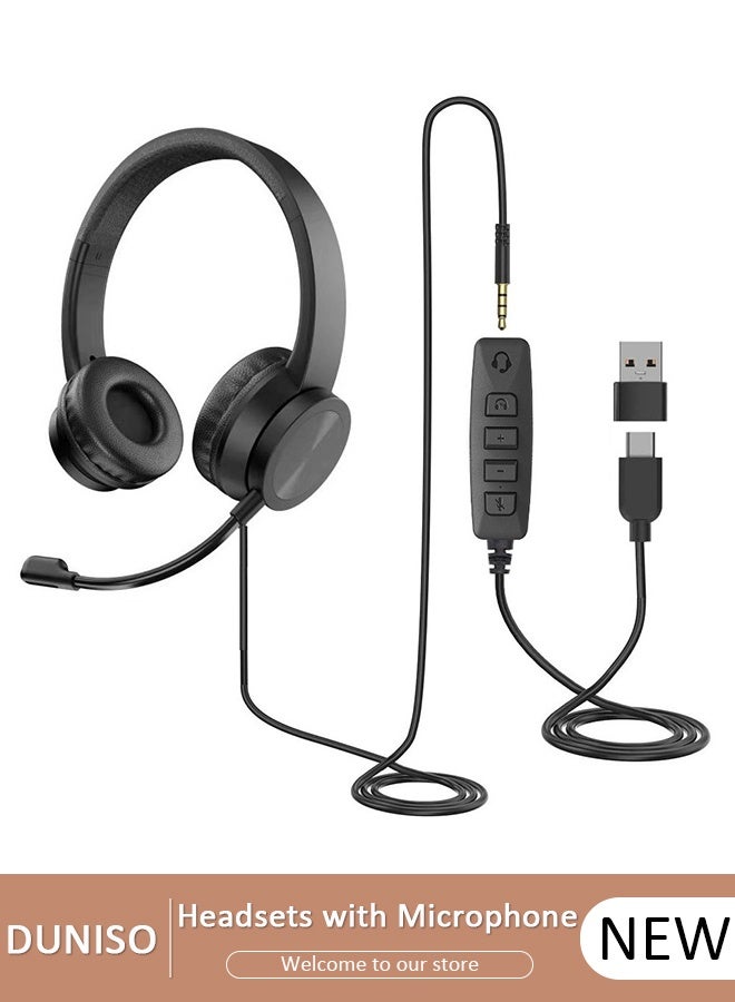 Compare Lightweight Type C Headset with Mic, Wired Over Ear Headphone for Call Center, Noise Cancelling Microphone , Ear Mask Filler with High Quality Sponge , Volume Control,Comfortable Wearing Design for PC,Study,Office at KSA Price