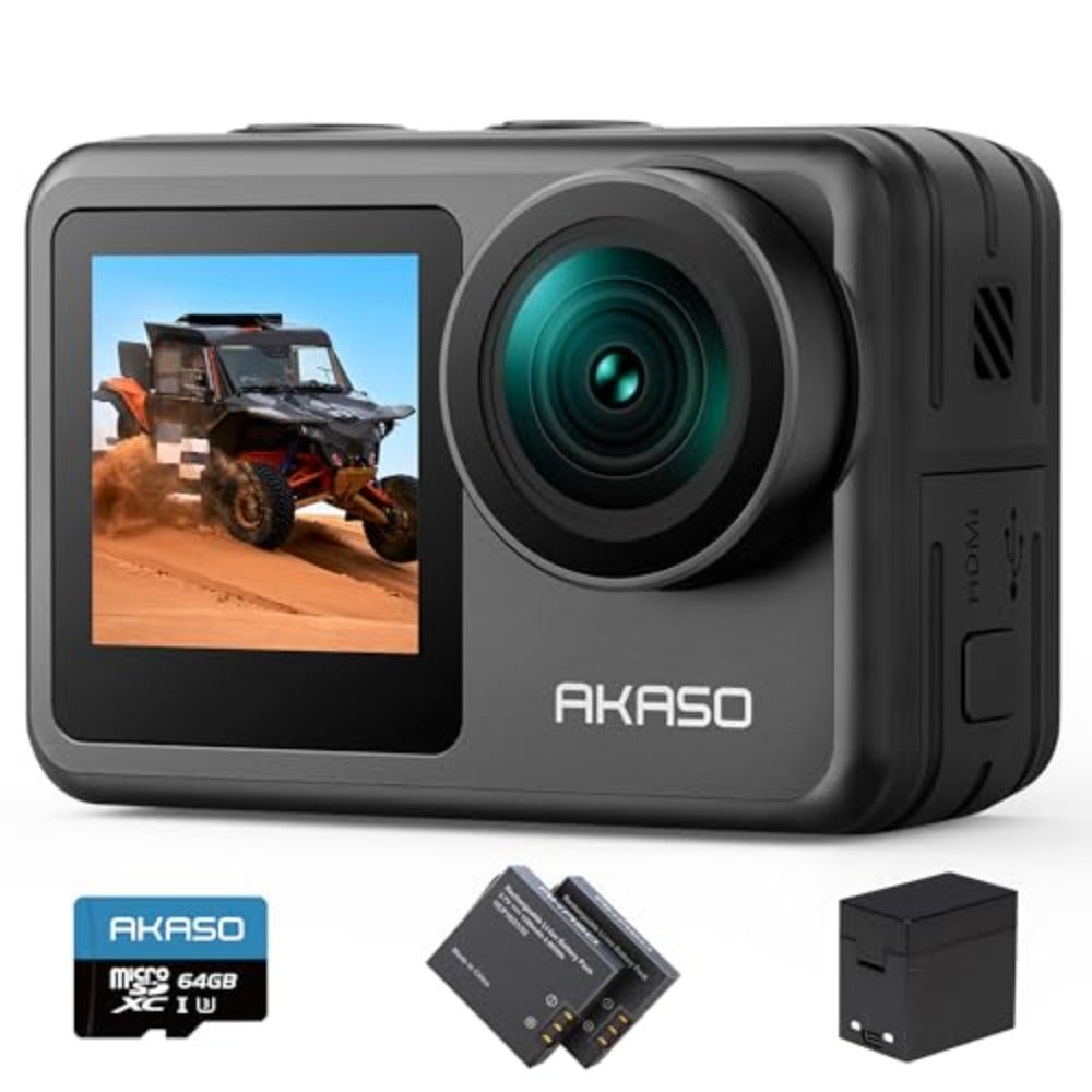 Compare Brave 7 LE 4K30FPS 20MP Action Camera with 64GB Micro SD Card 40M Waterproof Underwater Camera WiFi + Touch Screen + EIS 2.0 2X 1350mAh Batteries + Remote Control Vlog Camera with 2X Zoom at KSA Price