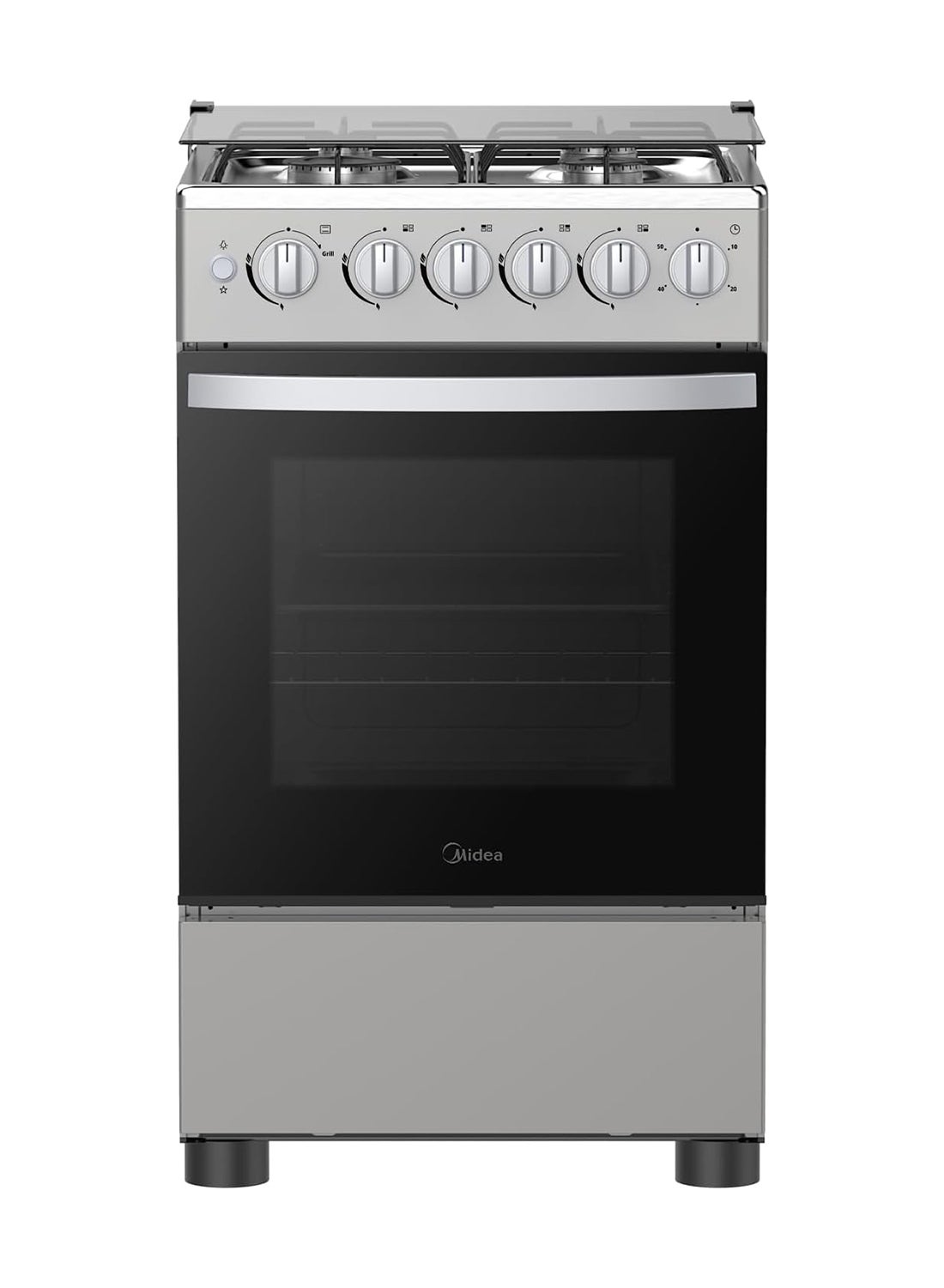 Compare 50x55cm Freestanding Cooker, Full Gas Cooking Range With 4 Burners, Stainless Steel, Automatic Ignition & Full Safety, Cast Iron Pan Support, Heat Resistant Knobs MFOMG20TESSFFD Silver at KSA Price
