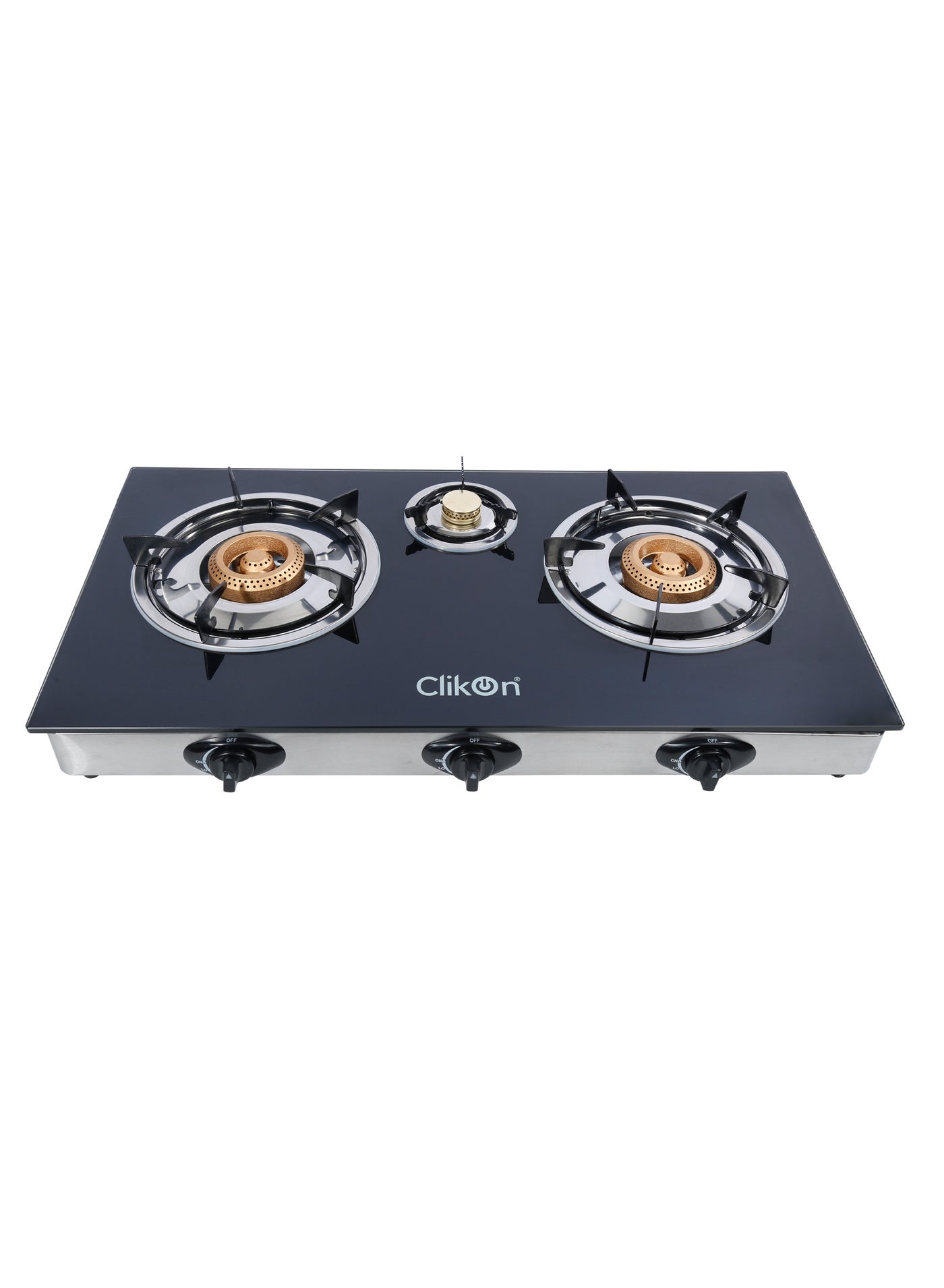 Compare Triple Gas Burner with Tempered Glass  AutoPiezo Ignition, SS Frme & Trayt And  Heat Resistant Knobs | Low Gas Consumption | Perfect for All Types of Kitchen CK4279 BlackSilver at KSA Price