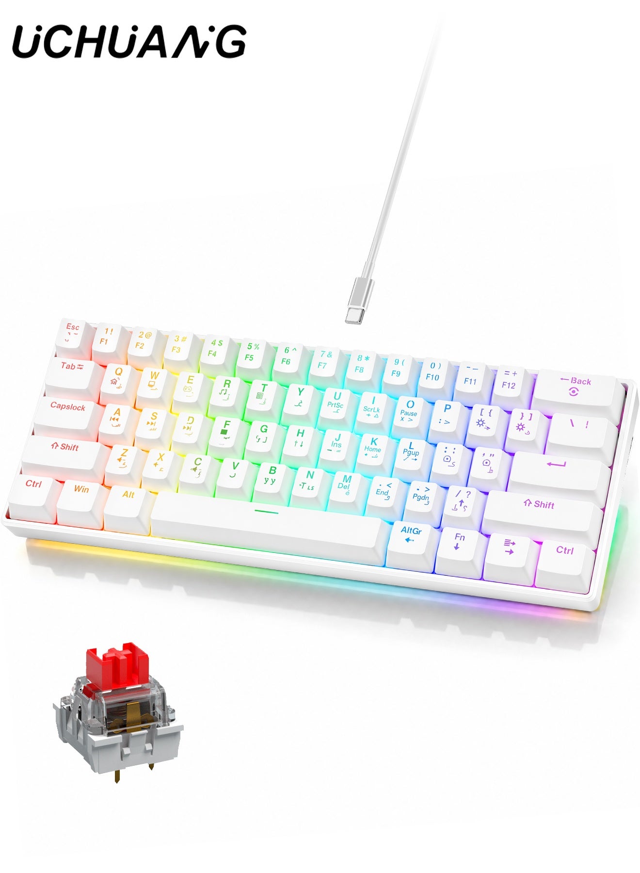 Compare 61Key English Arabic Mechanical Keyboard, Red Switch Hybrid Light Compact Mini Wired Keyboard for PC, Mac Esports Portable Gaming Keyboard  White at KSA Price