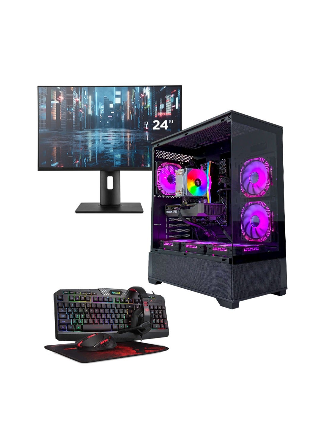 Compare Rook Gaming PC Bundle  Intel Core i512400F | AMD RX 580 8GB GPU | 16GB DDR4 RAM1TB NVMe SSD | Air CoolerH610 MB500W PSU | 24 FHD MonitorKeyboardMouseHeadset | WiFiBluetoothWindows 11 Pr at KSA Price