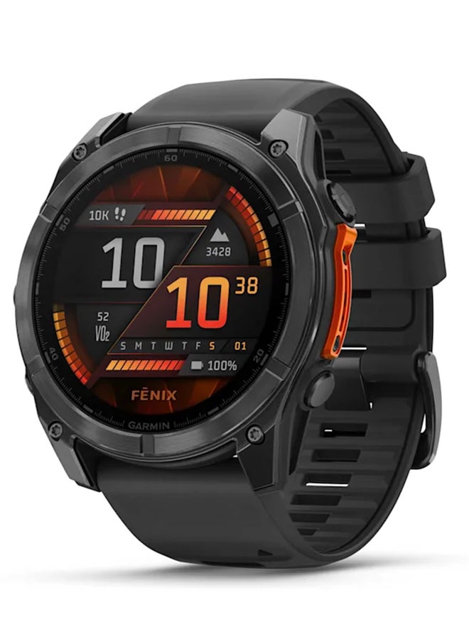 Compare Fenix 8  51MM  Up To 29 Days Battery Life  1.4inch Amoled Display, Scratch Resistant, Sapphire Crystal, Heart Rate Monitor, All Day Stress Monitor, Offline Voice Command, Calling Features, Super Bright Led Flashlight, iOS and Android Compatible Slate Gray at KSA Price