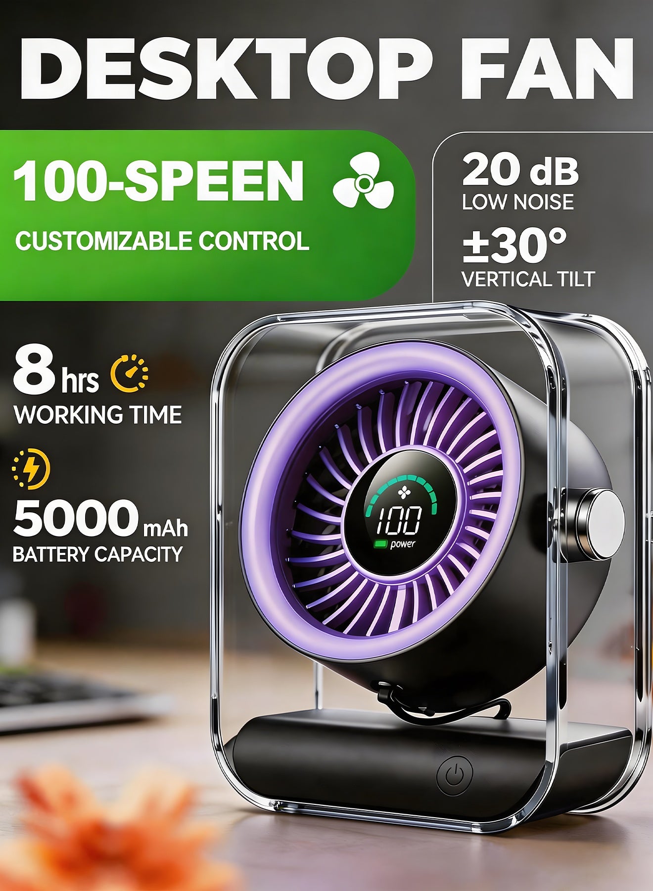 Compare Portable Desk Fan with Smart LED Display, Rechargeable Quiet Table Fan with Turbo Airflow, 100 Speeds, Digital Display, 90° Rotating, Small Battery Desktop Fans for Bedroom Home Office Travel, Black at KSA Price