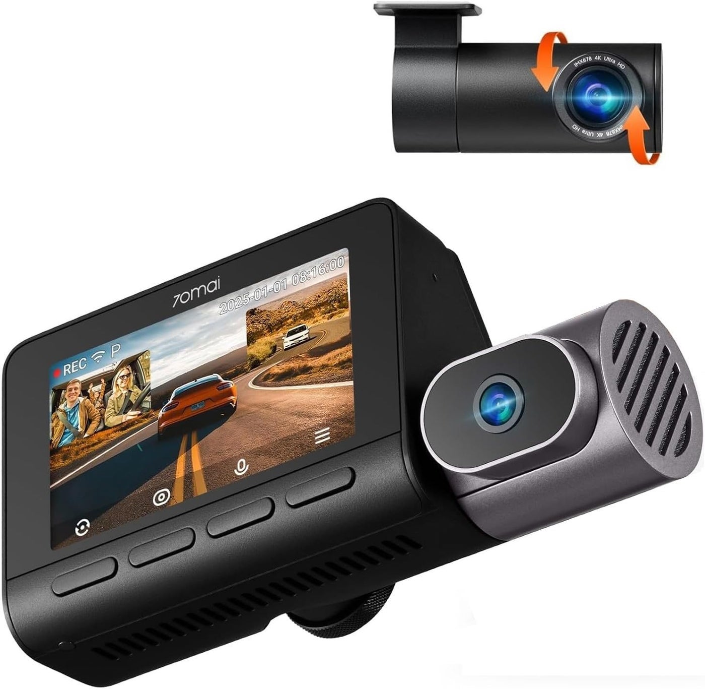 70mai 4K T800 3 Channel Dash Cam with Front,…