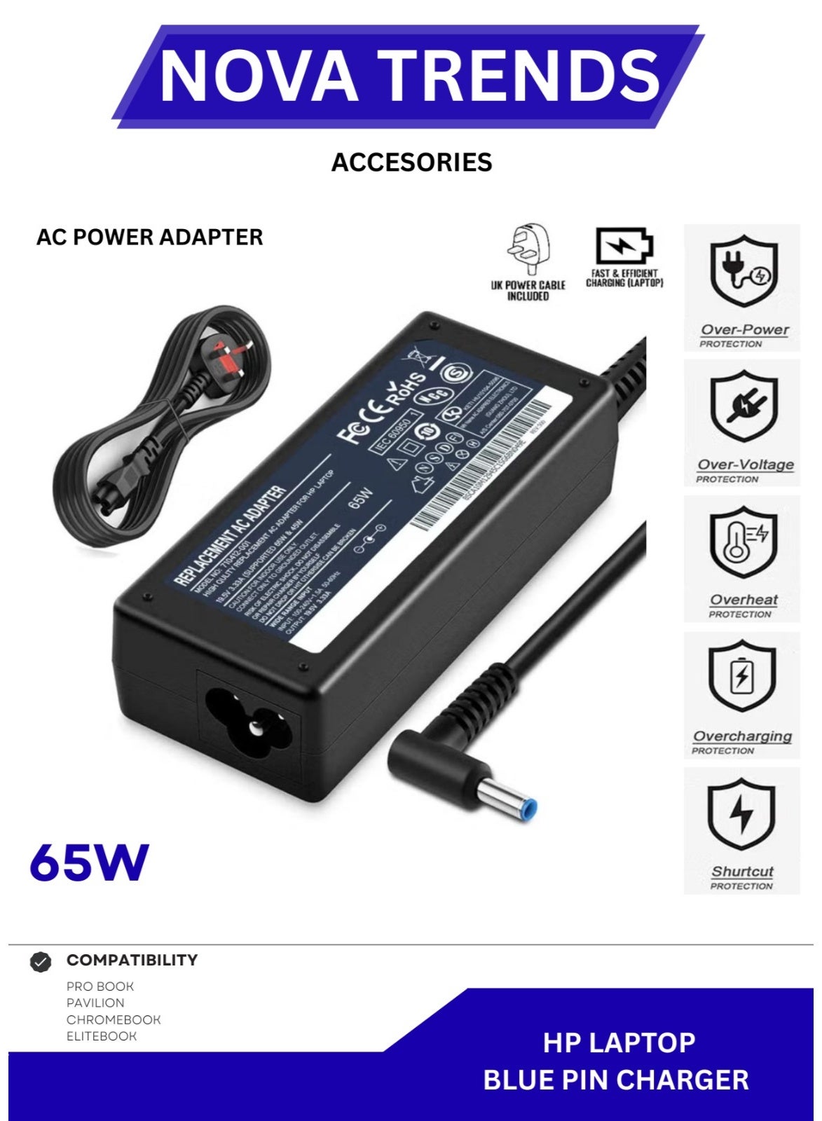 65W 19.5V 3.33A AC Replacement HP Laptop…