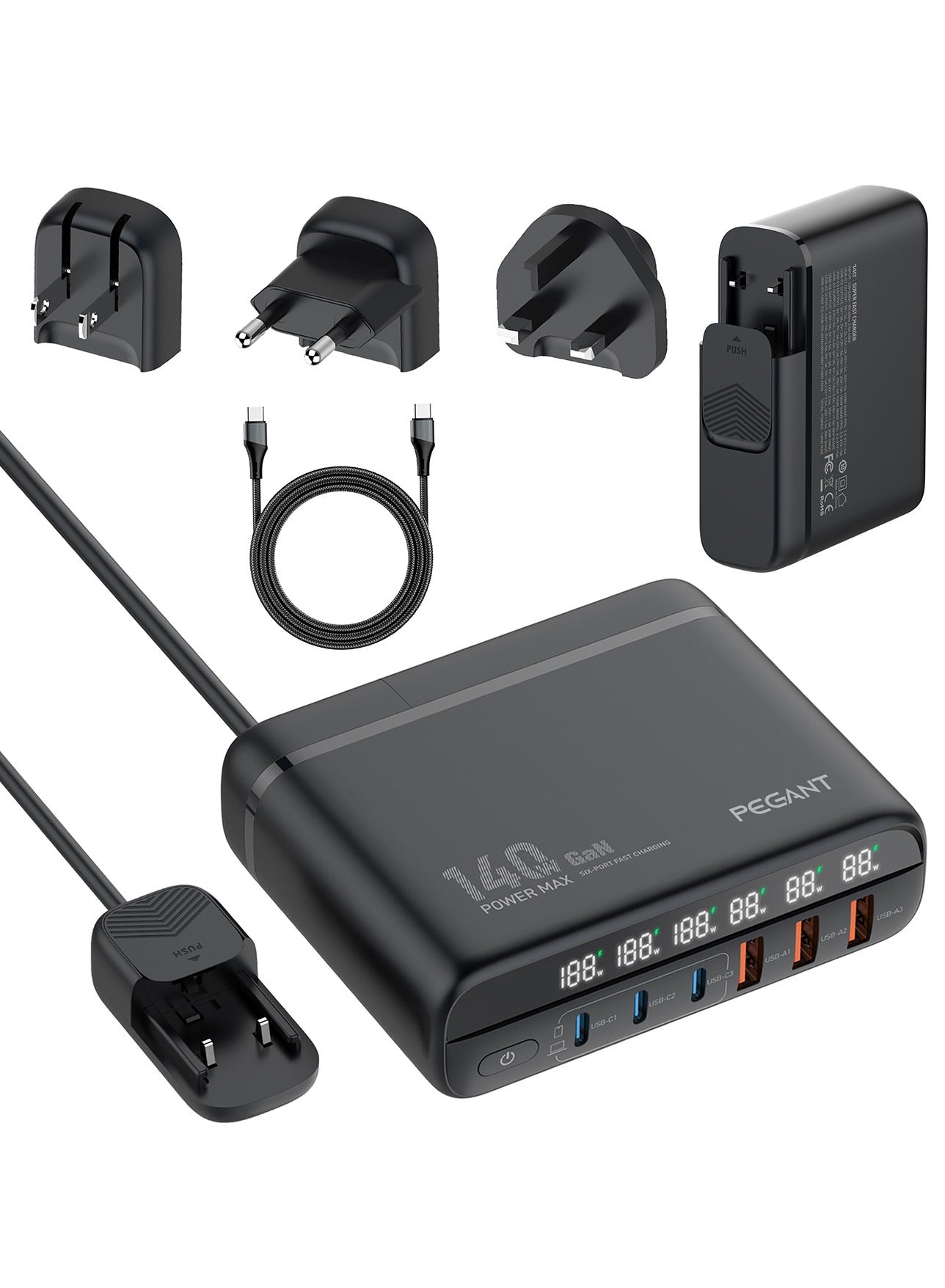 PEGANT 140W 6 Port GaN Desktop and Wall Charger…