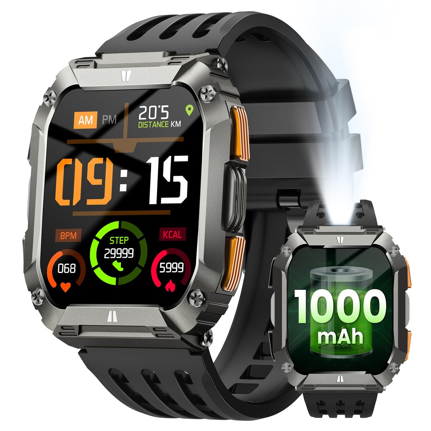 Compare Smart Watches for Men, Military Smart Watch with 100 Days BatteryLED Flashlight, 1.95 Fitness Watch with Heart Rate Sleep Monitor100+ Sports Mode, 5 ATM Rugged Smartwatch for Android and iPhone at KSA Price