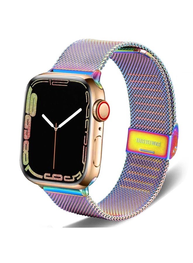 Compare Strap Compatible with iWatch 42mm 44mm 45mm, Stainless Steel Metal Mesh Replacement Bands for Apple Watch Series 7  SE  65  43 Women Men, Rainbow at KSA Price