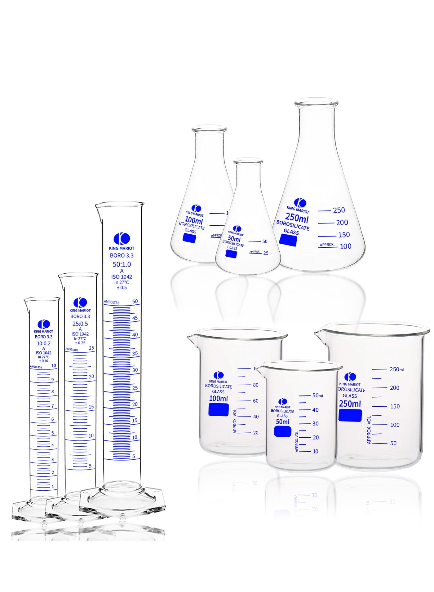 Compare 9 Pieces Set King Mariot | Glass Graduated Laboratory Glassware Set | Borosilicate 3.3 Glass | Accurate Measurement Set for Laboratory Experiments at KSA Price