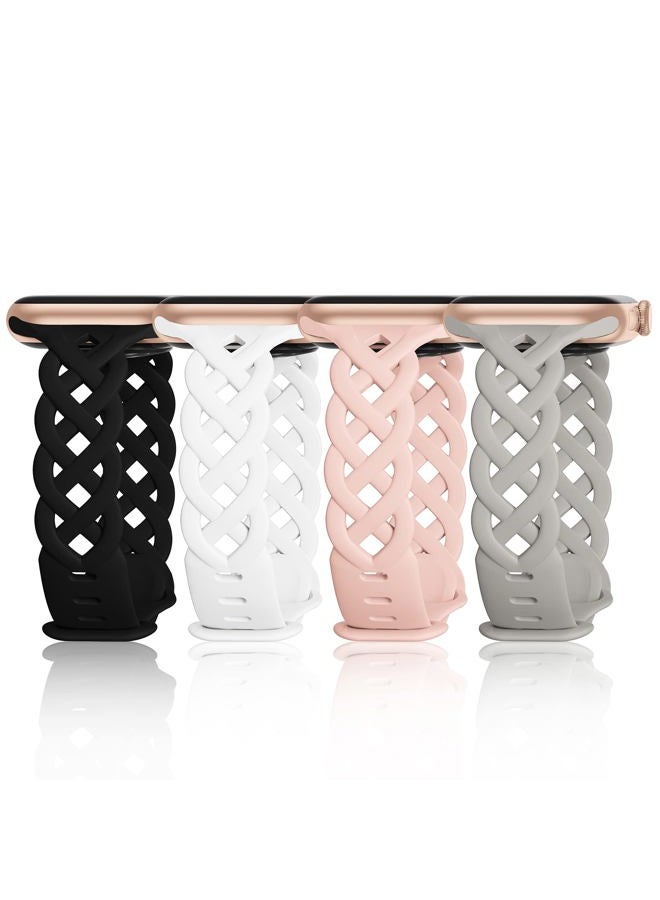 Compare Slim Silicone Bands Compatible with Apple Watch Band 40mm 38mm 41mm 44mm 45mm 46mm 42mm Women Floral Breathable Braided Lace Thin Sport Strap Replacement Wristbands for iWatch SE Series 10 9 8 7 6 5 4 at KSA Price
