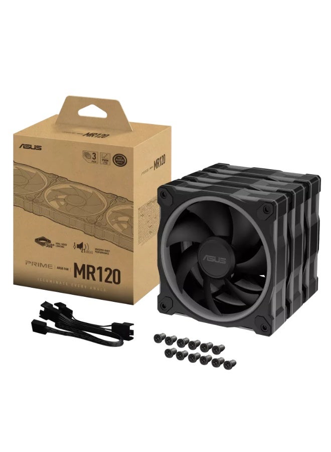 Compare Prime MR120 ARGB Black Case Fan Triple Pack, 120mm x 28mm PWM Fans, DualLayer 20LED ARGB Lighting, 1600 RPM, 58 CFM Airflow, 1.7 mmH?O Static Pressure, 21 dBA, Aura Sync Compatible, Standard Blade, 3Pack, Black | 90DA00I0B at KSA Price