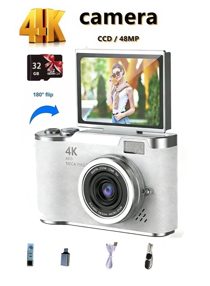 Compare 4k CCD Digital Zoom Student Digital Camera 48MP Portable Digital Photography Camera 180° Flip Screen Selfie Camera，free 32GB SD card at KSA Price