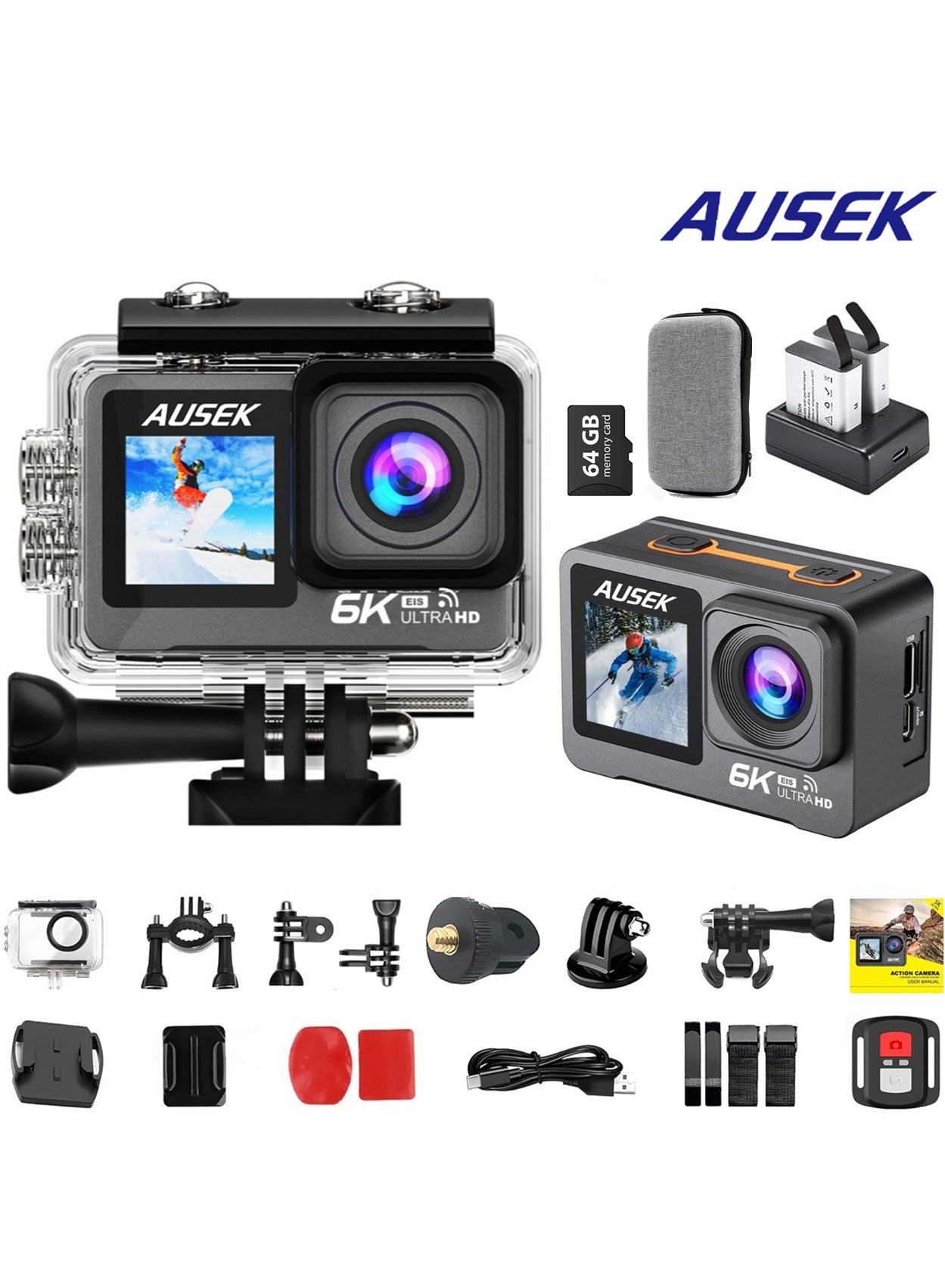 6k30FPS 50MP Action Camera with 2 Batteries, Sports…