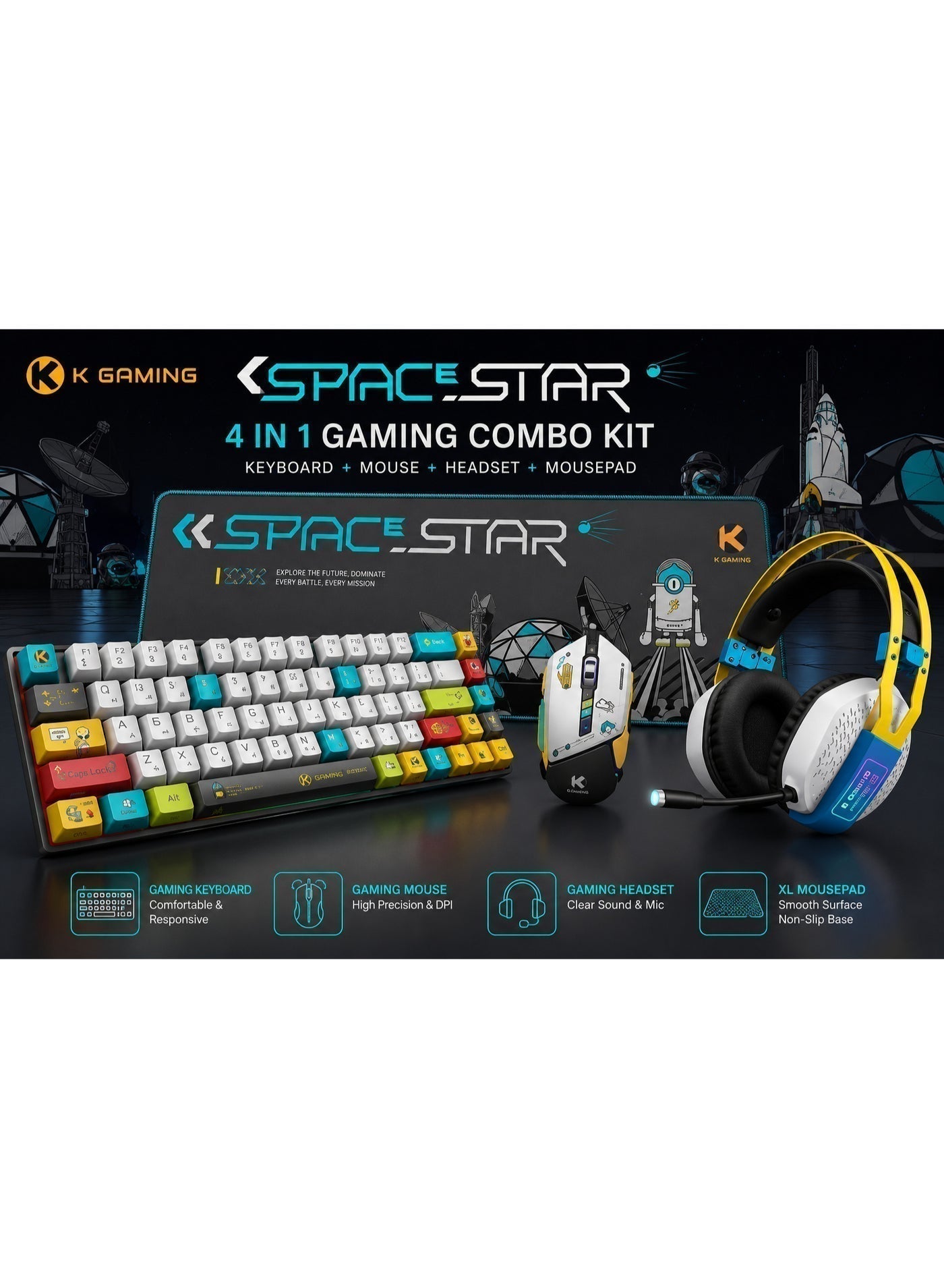Compare KGaming KMP04 4in1 PC Gaming Bundle | Mechanical Keyboard, 3200DPI RGB Mouse, HD Headset & Mousepad  Black at KSA Price