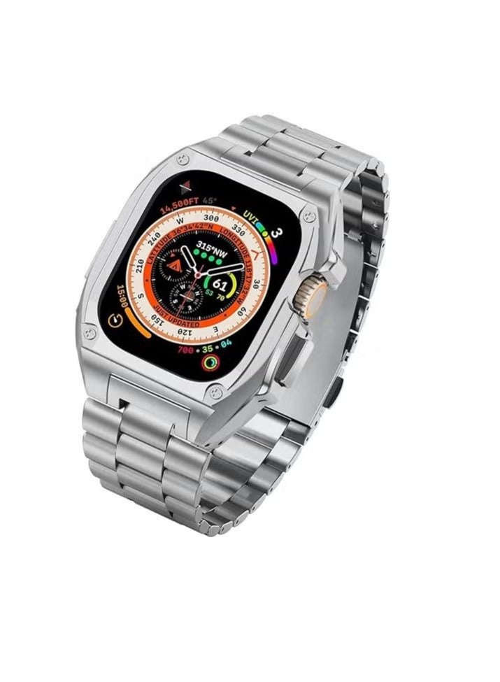 Compare Stainless Steel Band  Compatible with Watch Bands 45mm Series 78 with Metal Bumper, Strap Replacement Shockproof Protector Case Cover Accessories for iWatch Series 6SE54 44mm  Silver at KSA Price