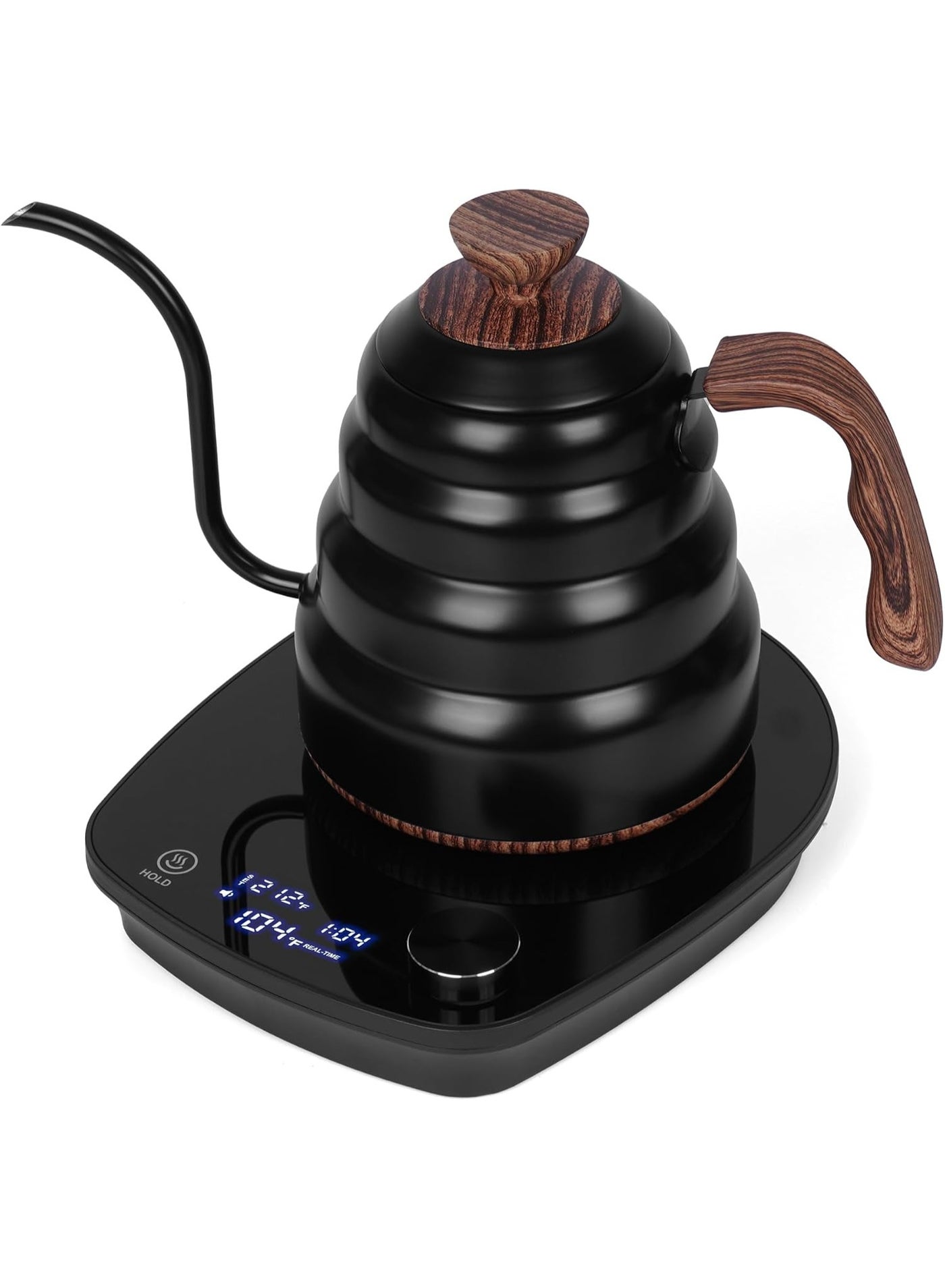 Compare Electric Stainless Steel Gooseneck Kettle ±1℉ Temperature Control, 1L Coffee Kettle Stainless Steel Inner, Quick Heating, for Pour Over Coffee, Brew Tea, Boil Hot Water iWood Grain Black at KSA Price