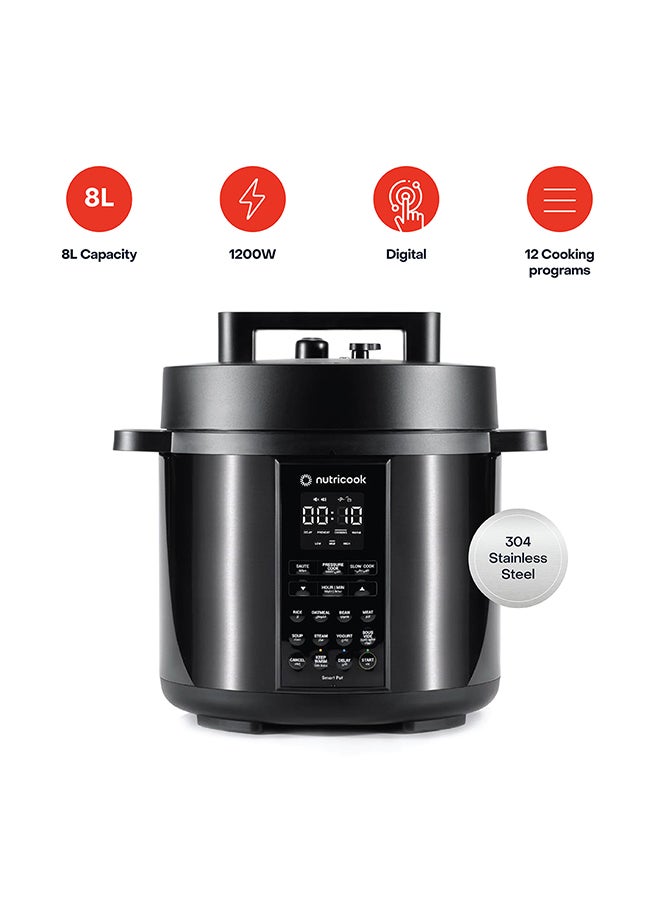 Compare Electric Pressure Cooker,8 Liters, Smart Pot 2, 9 In 1 Rice Cooker, Slow Cooker, Steamer, Sauté Pot, Yogurt Maker & More, 12 Smart Programs With New Smart Lid, 2 Years Warranty 8 L 1200 W NCSP208K Black at KSA Price