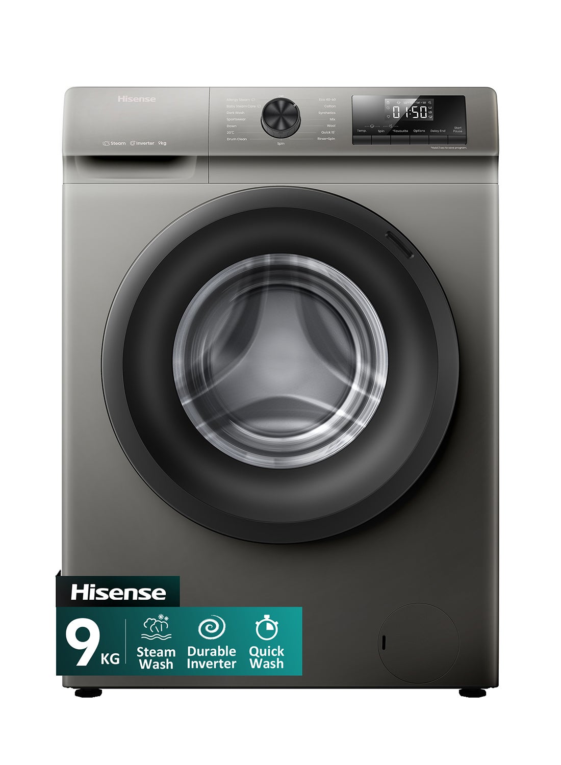 Compare Hisense 9kg Front Load Washing Machine with 15  Function,Child Lock,Super Quick Wash,Drum Clean  WFQP9014T Grey 1750 W WFQP9014T grey at KSA Price