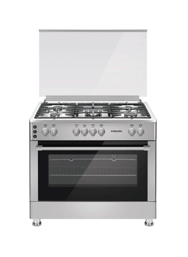 Compare 90x60cm 5 Burner FreestAnding Gas Cooker With Gas Grill And Oven, Ignition in Hob And Oven, Cooling Fan, Cast Iron Pan Supports, Timer, Close Door grilling, Turnspit, Made in Turkey U9066FSSPTN10 Silver at KSA Price