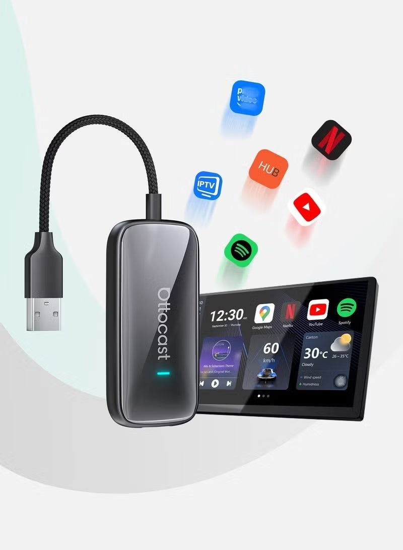Compare OTTOCAST Play2Video Ultra Wireless CarPlay & Android Auto Adapter – Android 12, 4GB RAM, 32GB Storage, Dual WiFi 6, Stream Netflix, YouTube, Spotify, IPTV & 1080P HD Video, Plug & Play, No Delay at KSA Price