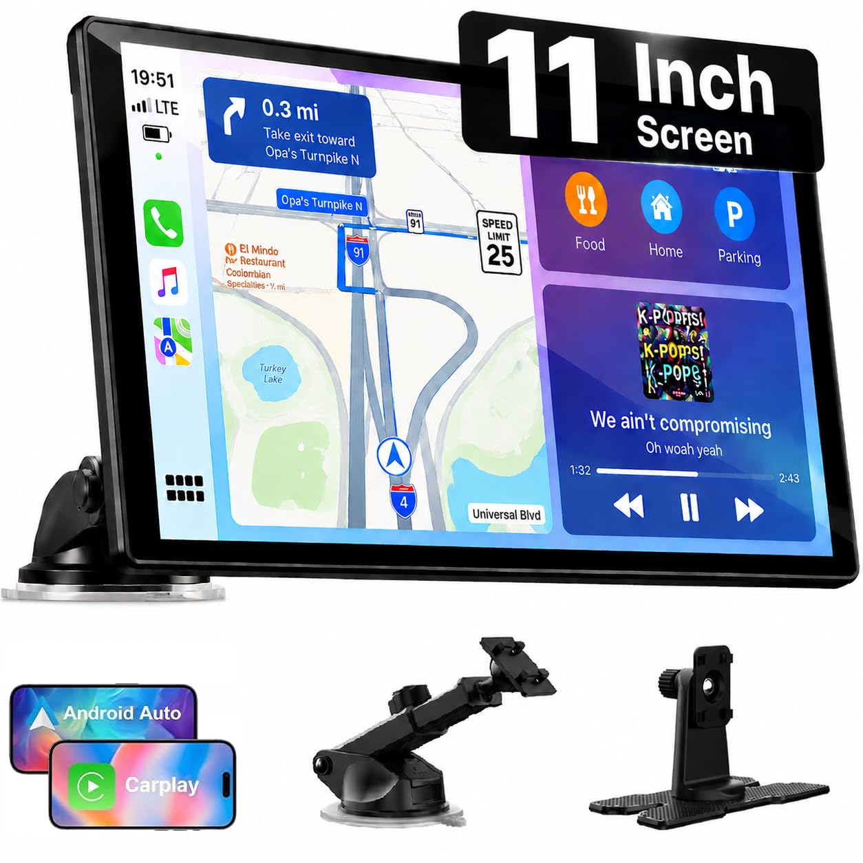 Compare LAMTTO 2026 Upgrade 11 Inch Carplay Screen for Apple Car Play and Android Auto Car Portable Wireless Car Stereo for Car Audio Receivers with GPS Navigation,BT,Airplay,AUX,Screen for All Vehicles at KSA Price