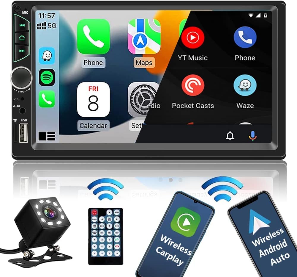Double Din Car Stereo with Wireless Apple Carplay…