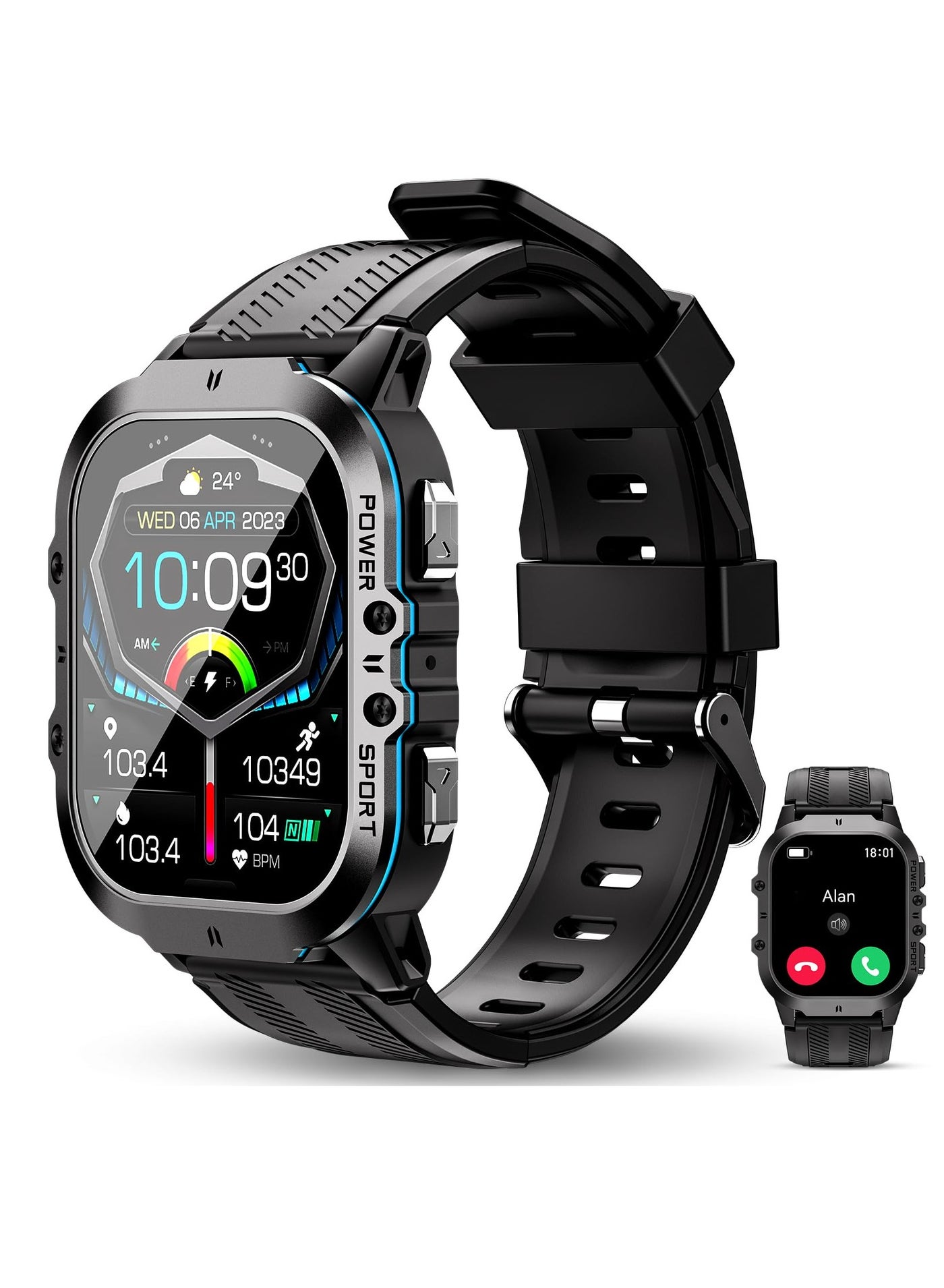 Compare BT20 Military Smart Watch For Men Women, 50M Waterproof Rugged Fitness Tracker, Bluetooth Call, Voice Assistant, 1.96 Inch Touchscreen, 100+ Sports Modes, 24H Health Monitor, For iOS Or Android at KSA Price