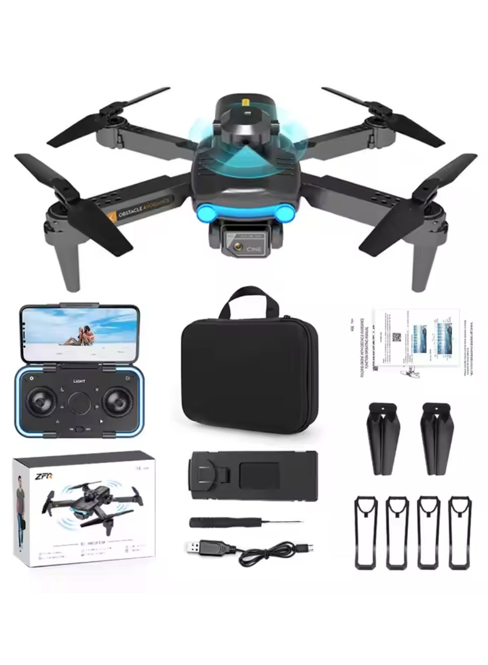 Compare ZFR F187 Mini Drone With 4Sides Obstacle Avoidance RC Drone Multifunctional F187 Convenient Folding, App Control, Real Time Map, & Long Endurance With Carrying Case Black at KSA Price