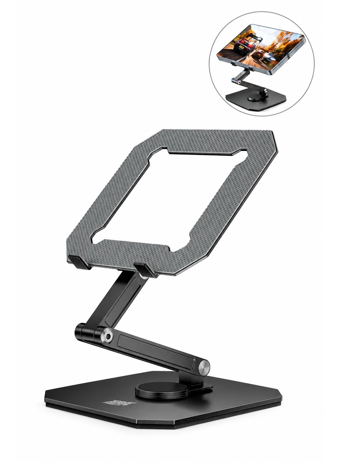 Compare Tablet Stand PIVA AllMetal Gaming Tablet Stand, 360° Rotating Adjustable iPad Holder with 180° MultiAngle Hinges, HeavyDuty Weighted Base, Foldable Desktop Stand, Open Cooling Design for iPad, Tablets, Gaming, Work & Study at KSA Price