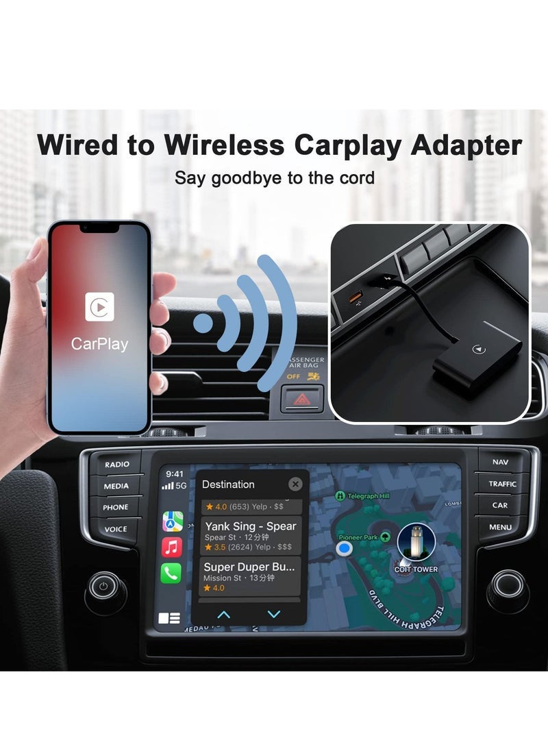 Compare Wireless CarPlay Adapter for iPhone, Wireless Carplay Dongle Converts Factory Cars Wired Carplay to Wireless, Carplay Bluetooth Adapter, 5Ghz WiFi AutoConnect Online Update, Support iOS 13+, Black at KSA Price