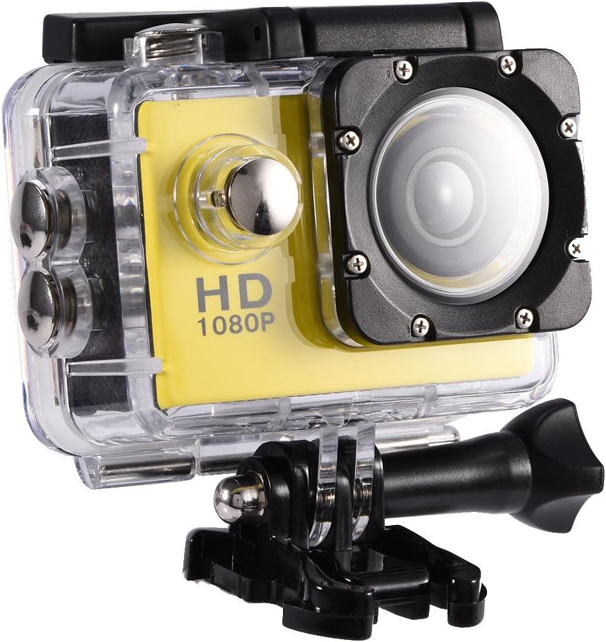 Compare Action Camera Waterproof Outdoor Sports Cam with Waterproof Housing Case, Cycling Sports Mini DV Camcorder Build in Rechargeable Batteries with Mounting Accessories KitsYellowYellow at KSA Price