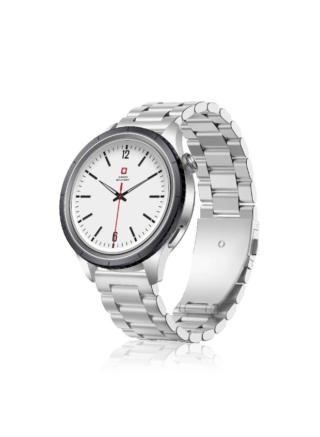 Compare DOM8 Smartwatch, 1.43” AMOLED Display, Bluetooth Calling, Silver Metal Strap + Extra Silicone Strap, IP67, Health Tracking, MultiSport, Wireless Charging, iOS & Android Black Ring at KSA Price